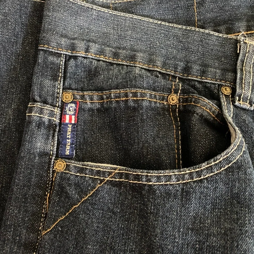 Phat Farm Vintage Mens 42x32 Embroidered Logo Relaxed Fit Jeans Dark Wash Denim